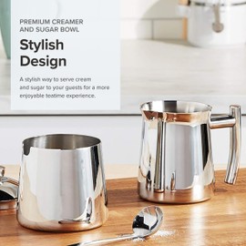 Frieling USA 18/10 Stainless Steel Sugar and Creamer Set - Coffee & Tea Accessories with 10 Oz Metal Creamer Pitcher & Sugar Bowl with Lid