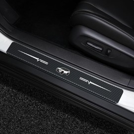 DEWILLO 4Pcs Door Sill Protector Reflective 4D Carbon Fiber Sticker Decoration Door Entry Guard Sill Scuff Plate Stickers Accessories Compatible with Toyota RAV4(White)