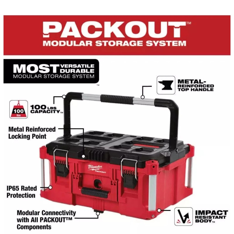 Milwaukee 48-22-8425 PACKOUT Large Tool Box, 100lbs Capacity