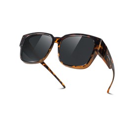 Meeloog Polarized Fit Over Glasses Sunglasses for Women, Square Wrap Around Lightweight Shades for Driving Riding MST0099 (Tortoise Frame/Black Lens)