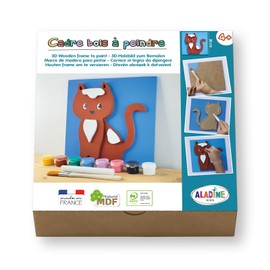 Aladine 3085489 Wooden Painting Set, Cat, 3D Wooden Picture for Painting, DIY Wall Decoration, Painting Set, Craft Set for Children from 4 Years