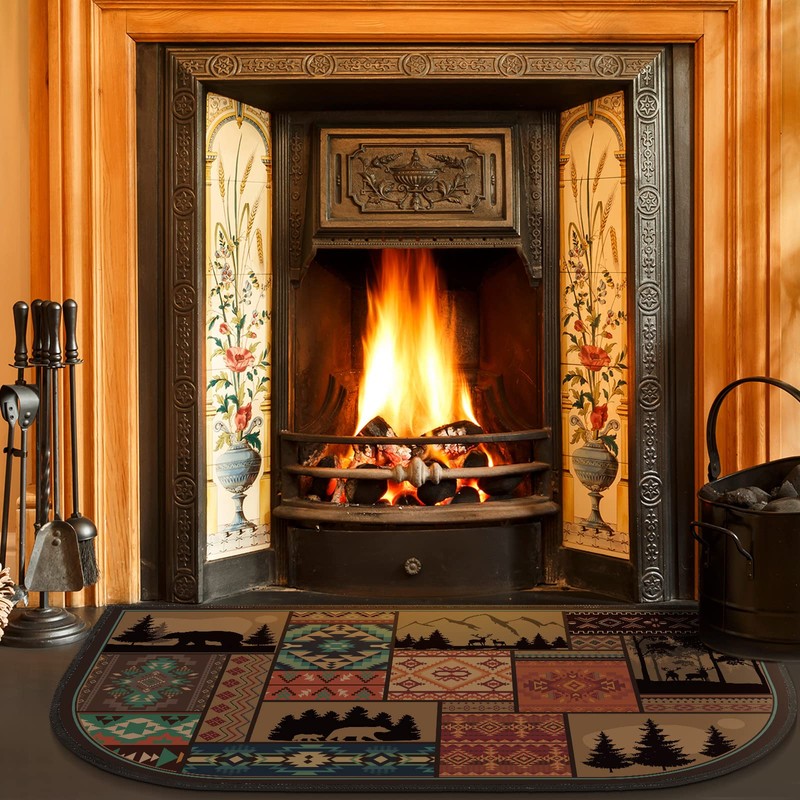 Demissle Fireplace Hearth Rug Fireplace Mats Cabin Southwestern Fireproof Fire