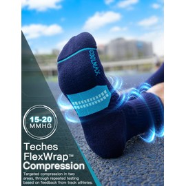 Juclise Coolmax Bamboo Viscose Compression Running Crew Socks, Moisture Wicking Cushioned Anti-Blister Arch Support, Sport (9-13, Black+White+Blue)