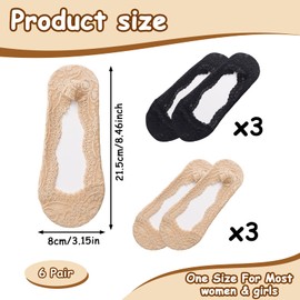 KkvoGmle 6 Pairs No Show Socks for Women, Non Slip Lace Invisible Socks Non Slip Lace Invisible Socks Low Cut Socks Boat Socks Breathable Ankle Socks