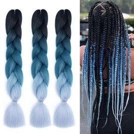 Ombre Gray Braiding Hair Extensions for Women 3 Packs 100g/Pack 24Inch High Temperature Ombre Jumbo Synthetic Braiding Hair for Twist Crochet Braids (C19)