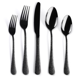 Black Silverware Set for 8,SANLUNS 40 Piece Modern Hammered Flatware Set for 8,with Luxury Decoration Dishes Tableware Knives Forks Spoons,Stainless Steel Heavy Utensil Cutlery Holiday Gifts