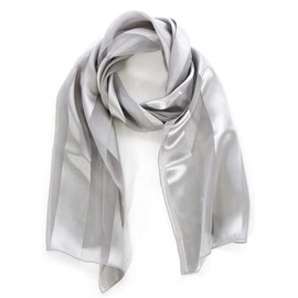 SERENITA Scarfs for women | lightweight soft silky scarves | 60" long satin chiffon stripe solid color neckerchief, Grey