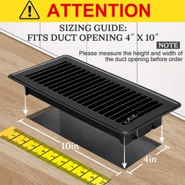 Gmurnai 4x10 Floor Vents Heavy Duty Floor Registers, Floor Air Vent Covers 4 X 10 for Home Floor Wall Ceiling, Rust Proof Finish Registers Grilles & Vents (6, Black, 4x10 Inches)