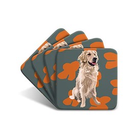 Golden Retriever Coaster Set by Artist Leslie Gerry - Set of 4 - Non-Slip - Cork-Backed - Dog Coaster Set