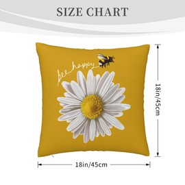 UESEU Throw Pillow Covers White Daisy Honeybee Bee Yellow Flower Polyester Square Pillow Cases 18 X 18 Decorative Cushion Cases for Sofa Coach Car