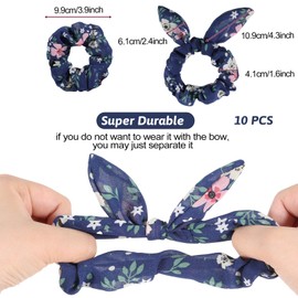 10Pcs Hair Scrunchies for Women Bunny Ear Scrunchies Hairties Cute Bow Ponytail Holder for Thick Hair Colorful Elastic Ropes Chiffon HairBand Accessories for Women Girls