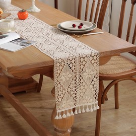 meioro Table Runner Cotton 30x160cm Table Center Crochet Elegant Stylish Vintage Table Mat Solid Scandinavian Law Polyester Bohemian Tablecloth Tassel Cotton Fringe Decoration Event Party Dining Room