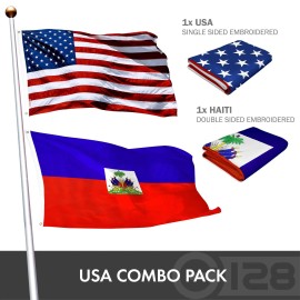 UD_G128 Combo Pack: USA American Flag Single Sided & Haiti Haitian Flag Double Sided 3x5 Ft Embroidered 210D Polyester, Indoor/O