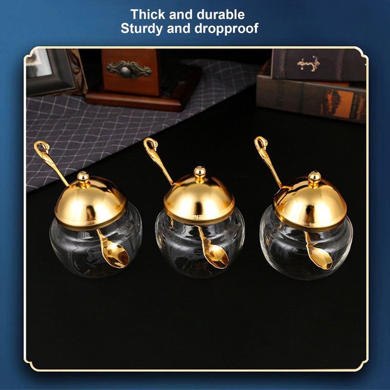 3 Piece Set European Style Gold Sugar Jar with Lid