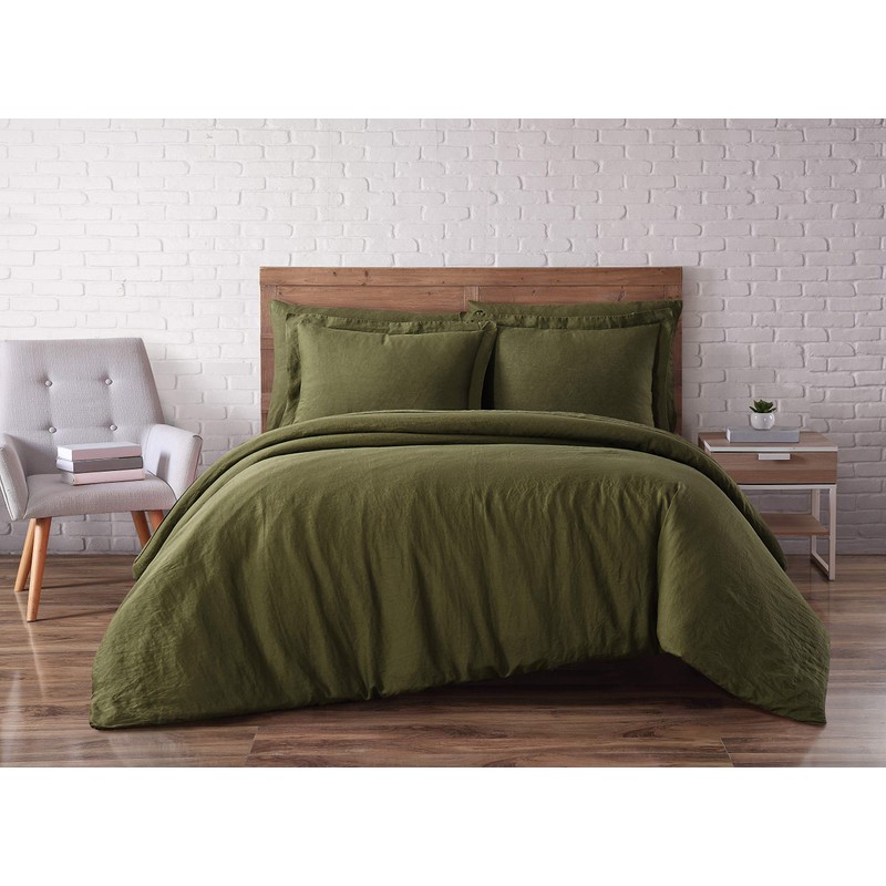 Brooklyn Loom Flax Linen Duvet Set, Queen, Olive Green