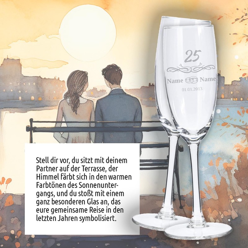 LALALO Sektglas mit Gravur 25. Hochzeitstag (2 St.), Silberne Hochzeit,