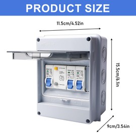 Surface-Mounted Fuse Box IP65, Distributor Small Distribution Board Surface-Mounted with FI Switch Brings, Circuit Breaker 32A, AC Isolator Switch 16A + 160A Distribution Box for Home, Office