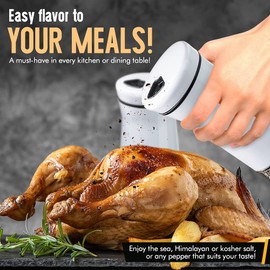 The Original Salt and Pepper Shakers set - White- Spice Dispenser with Adjustable Pour Holes - Stainless Steel & Glass - Set of 2 Bottles