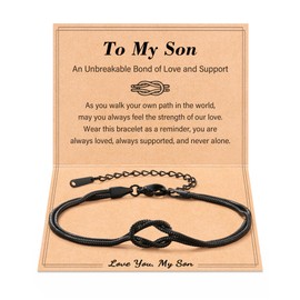 To My Son Bracelet Gifts from Mom Dad, Black Love Knot Bracelet Teen Teenage Boy Birthday Christmas Stocking Stuffers Gifts for Adult Son Men
