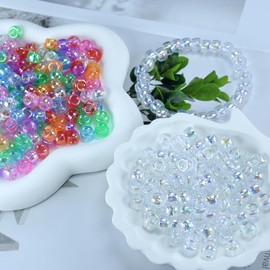 340Pcs Pony Beads(6x9mm) AB Colors with Box Packaged,Plastic Pastel Beads,Acrylic Beads for Bracelets Hair Braids Crafts DIY Projects (Clear AB)