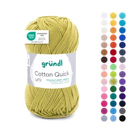 Gründl Wolle Cotton Quick Plain Yarn for Knitting & Crocheting 100% Cotton, 1 Ball 50 g/125 m, Crochet Yarn/Knitting Yarn, Light Olive