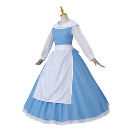 Saniplaycos Beauty Belle Cosplay Maid Apron Fancy Dress Blue Princess Costume Waitress Dress for Women (M)