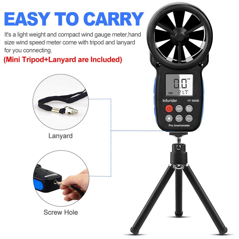 INFURIDER Digital Anemometer YF-866B, Wind Gauge, LCD Wind Speed Meter