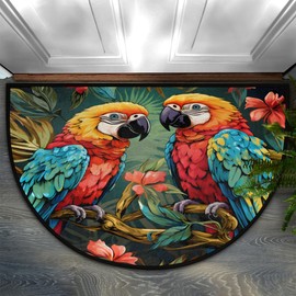 TropicalLife Colorful Parrot Tropical Bird Half Round Door Mat Indoor Outdoor Doormat Washable Welcome Entrance Way Front Half Circle Rugs for Entryway Outside Kitchen Decor