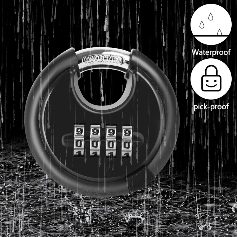 ASelected Black Heavy Duty Combination Padlock Weatherproof Disc Lock for