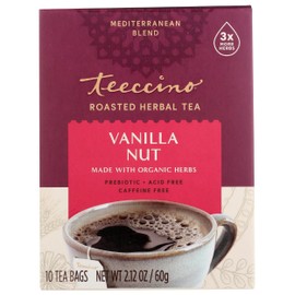 Teeccino Vanilla Nut Herbal Tea - Rich & Roasted Herbal Tea That’s Caffeine Free & Prebiotic For Natural Energy, 10 Tea Bags