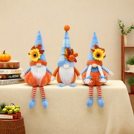 CRCZK Fall Pumpkin Gnomes Plush Decor,3 Packs Fall Sunflower Gnomes Decorations for Home Indoor - Orange & Blue Harvest Thanksgiving Table Centerpieces Home Kitchen Decor (H16.5inch)