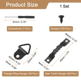 sourcing map 251Pcs Picture Hangers Kit, Picture Frame Hook, Frame Backing Fasteners Hardware for Hanging Clock Paintings Pictures, Black