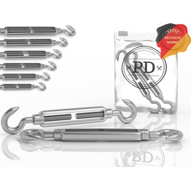 PD® Turnbuckle M5 Stainless Steel A4 (Hook Hook) | Awning Tensioner Rustproof | Rope Tensioner with Tension Screw | Tension Hook for Sail Attachment, Washing Line & More | Wire Rope Tensioner | Pack