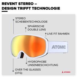 ATOMIC REVENT STEREO Ski Goggles - Light Grey - Ski Goggles with Anti-Glare - High-Quality Mirrored Snowboard Goggles - Goggles with Live Fit Frame - Ski Goggles with Double Lens