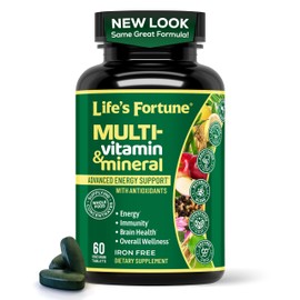 Life's Fortune Whole Food Multivitamin & Mineral Supplement for Men & Women | Daily Energy Support Vitamins | Immune, Brain & Metabolism Support | Iron Free, 60 Vegetarian Tablets