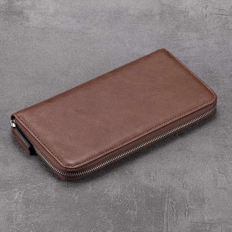 HISCOW Zippered Checkbook Cover & Card Holder with Divider -