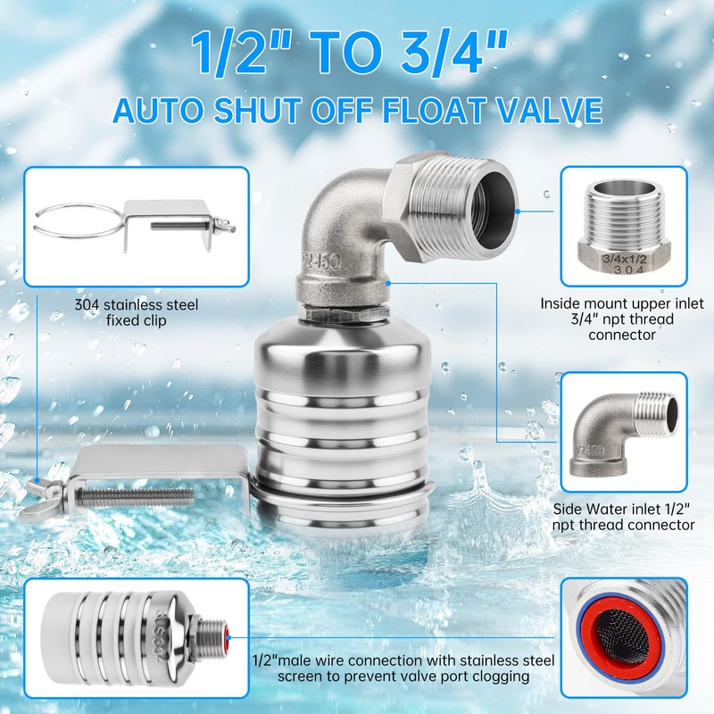 4 Pack Water Float Valve,304 Stainless Steel Automatic Water Float