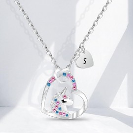 VGWON Unicorn Gift Necklace for Girls, 14K White Gold Plated Heart Pendant, Unicorn Gift for Girls Birthday, Gift for Girls Jewellery, Stainless Steel, No gemstone