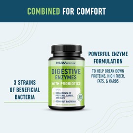 Digestive Enzymes with Probiotics | Bloating Relief & Digestive Health for Women & Men | 400MG Enzyme Blend with Probiotic Strains for Digestion & Gut Health | Vegetarian, 3rd-Party Tested (60 ct.)