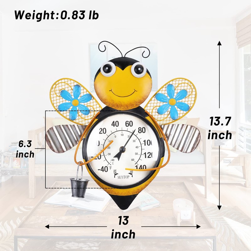 MUMTOP Indoor Outdoor Thermometer, Bees Large Number Wall Mounted Thermometer