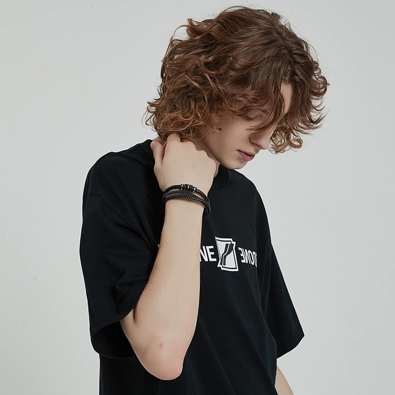 ASUWISH Bible Verse Cross Bracelets for Men Multi-Layer Braided Leather