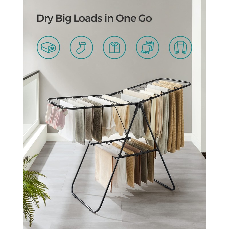 SONGMICS Clothes Drying Rack, with Sock Clips, Metal Laundry Rack,