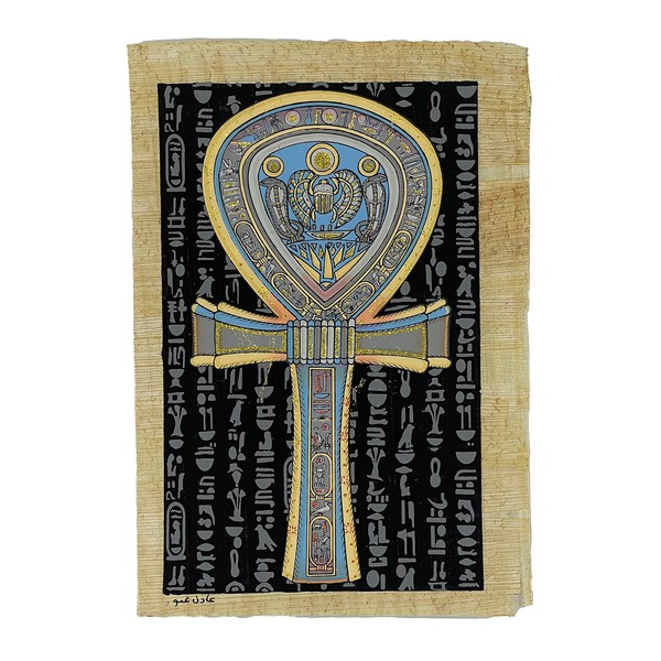 Egyptian Handmade Papyrus - Size: approx 20 x 30 cm - Natural Vintage Edges - Photoluminescent Background - Artistic Style: Ancient Egypt -Am Best Suitable For: Decoration Motif No.036