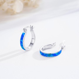 Blue Opal Earrings for Women 925 Sterling Silver Hoop Earrings Hypoallergenic Opal Hoop Earrings Jewelry Gifts for Women