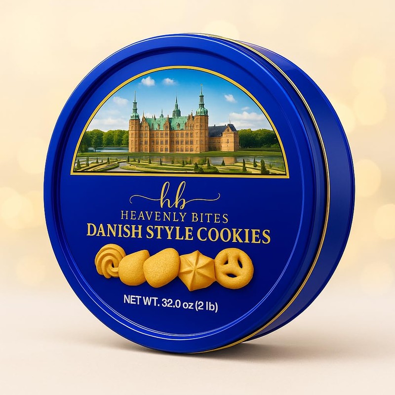 Heavenly Bites Danish Style Butter Cookies in Metal Tin 32
