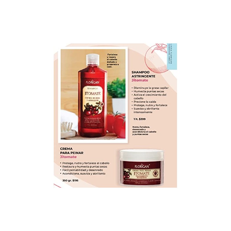CREMA PARA PEINAR DE JITOMATE tratamiento nutritivo FLORIGAN 350 GRS.