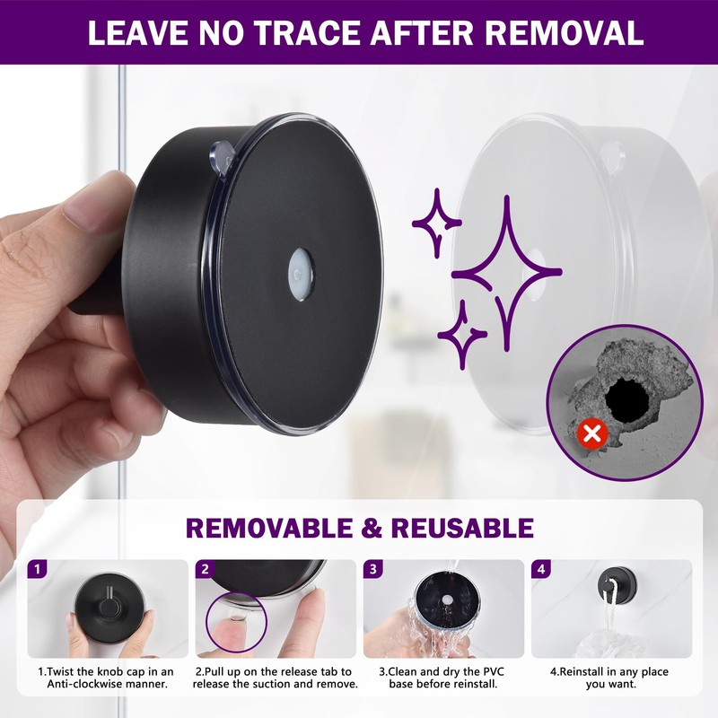 JOMOLA Stainless Steel Bathroom Suction Hooks - No Drill Adhesive-Free