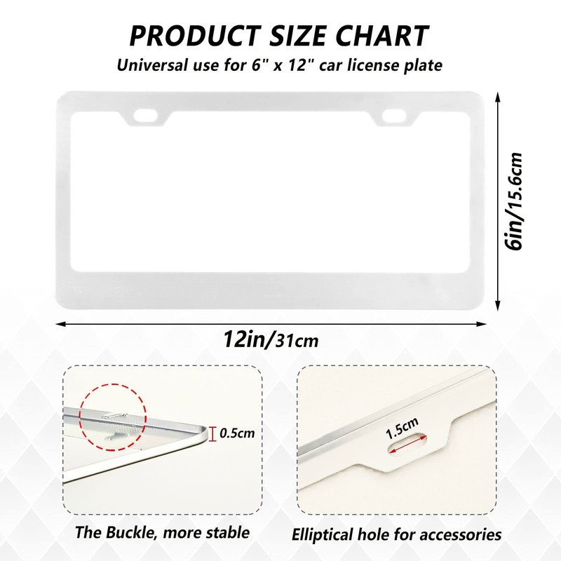 White License Plate Frame 2 Pack Car License Plate Frame