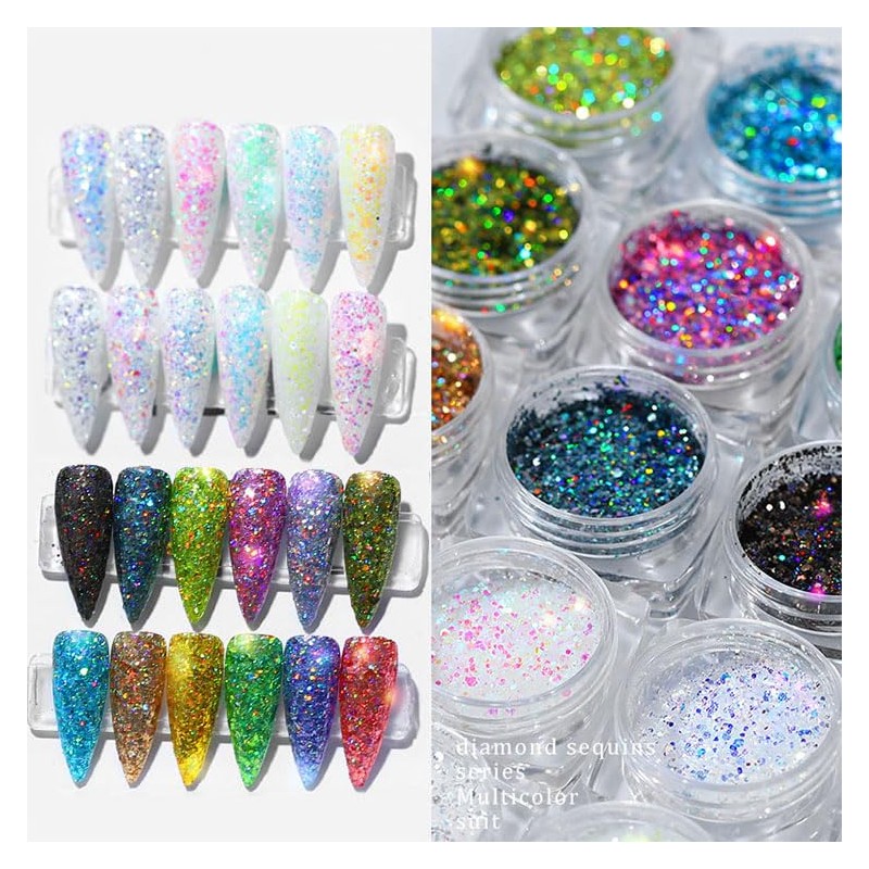 Nail Art Glitter Shiny Sequins Iridescent AB White Thin Flakes