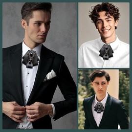 Vintage Crystal Bow Brooch tie, Black Satin Ribbon, Rhinestone Drop Pendant, Formal Wear Accessory